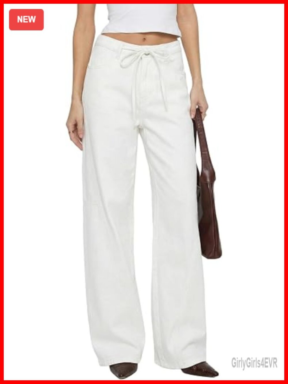 Mid Rise Wide Leg Stretchy Denim Jeans with Drawstring Button Down